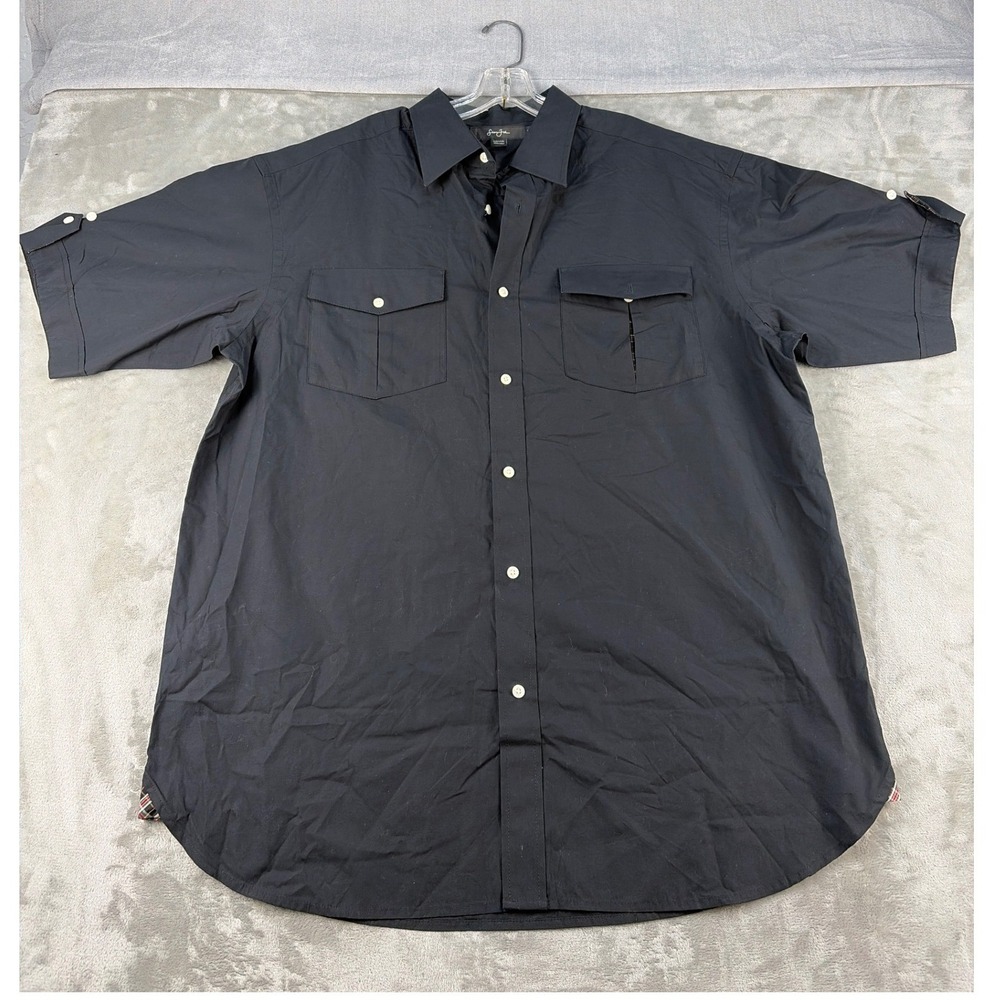 Sean John Mens XXL Black Short Sleeve Button Down Shirt Cotton